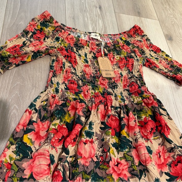 Natural Life Smocked Floral Skirt - Red, Green, Cream - Picture 5 of 8